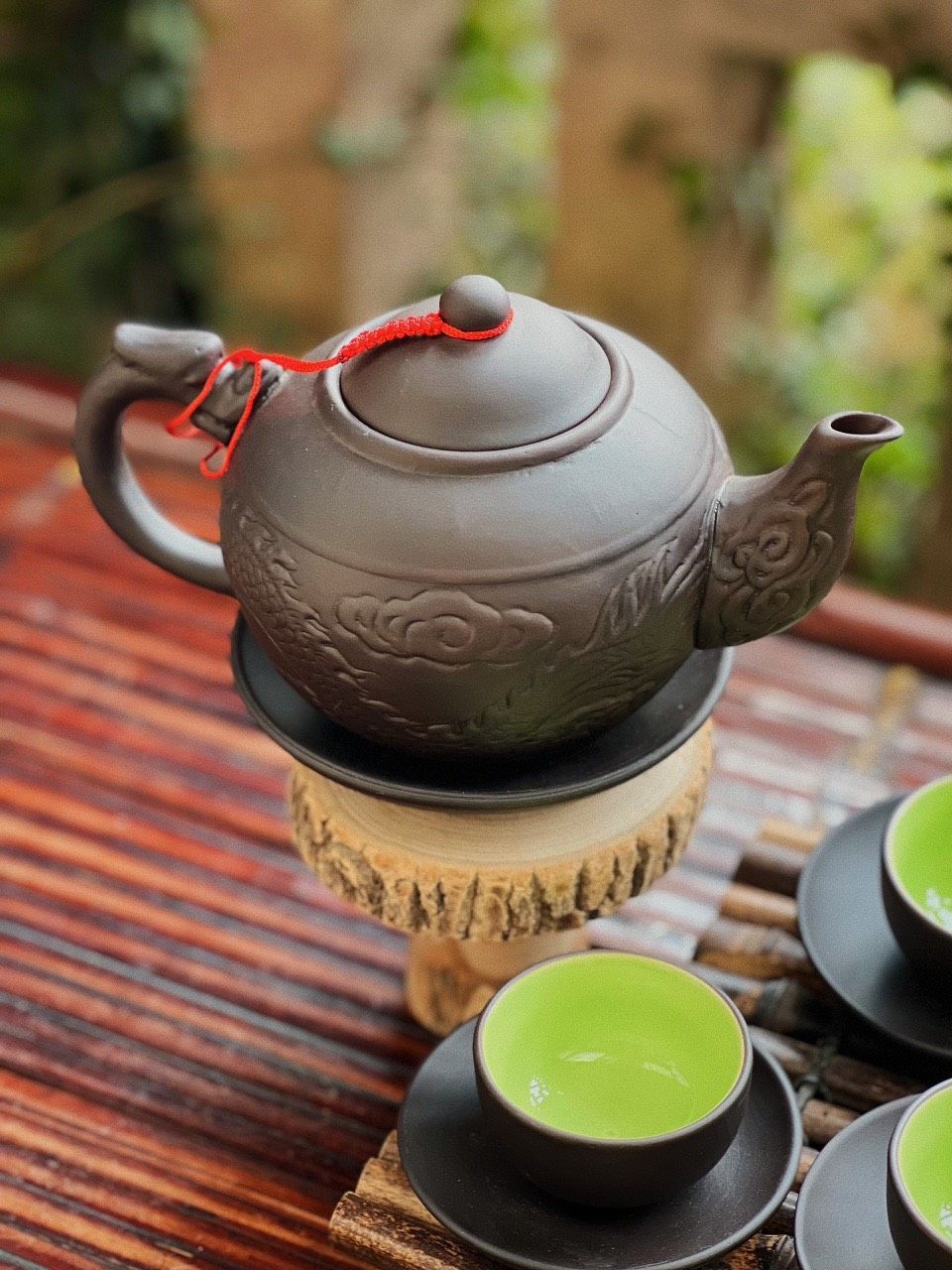 Bộ Ấm Chén Tử Sa Bát Tràng Độc Long Dáng Cây Dung Tích 400ml Cao Cấp