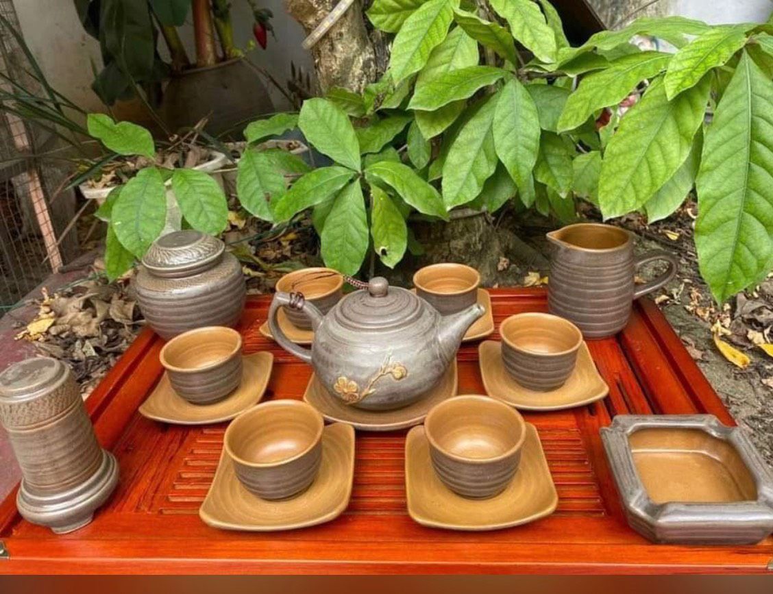 Bộ Ấm Chén Tử Sa Bát Tràng Màu Rêu Đá Độc Lạ