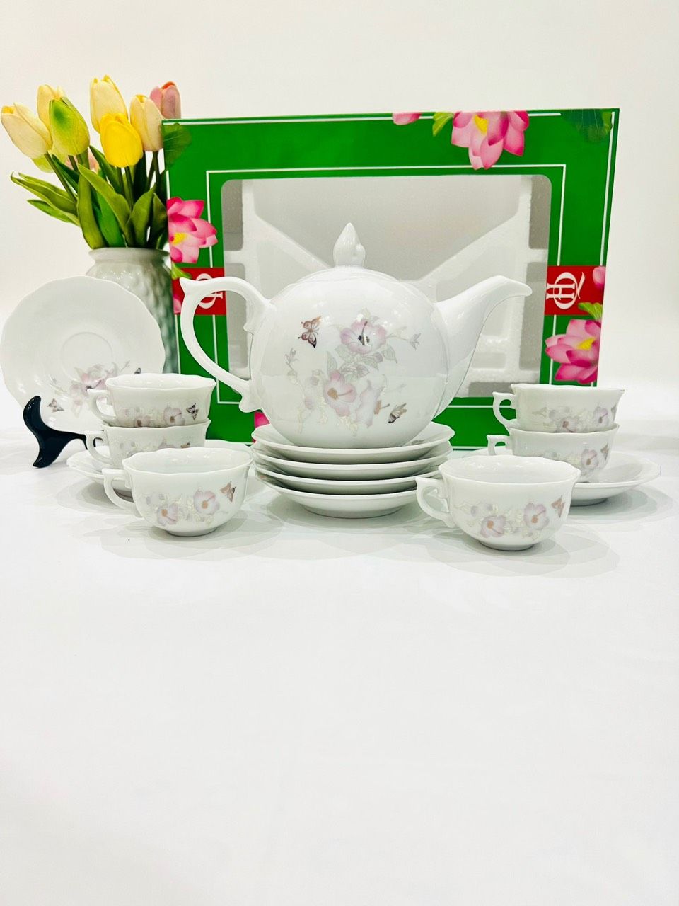 Bộ ấm chén Bát Tràng cao cấp đa dạng mẫu mã dáng mẫu đơn cao cấp (kèm hộp xốp)