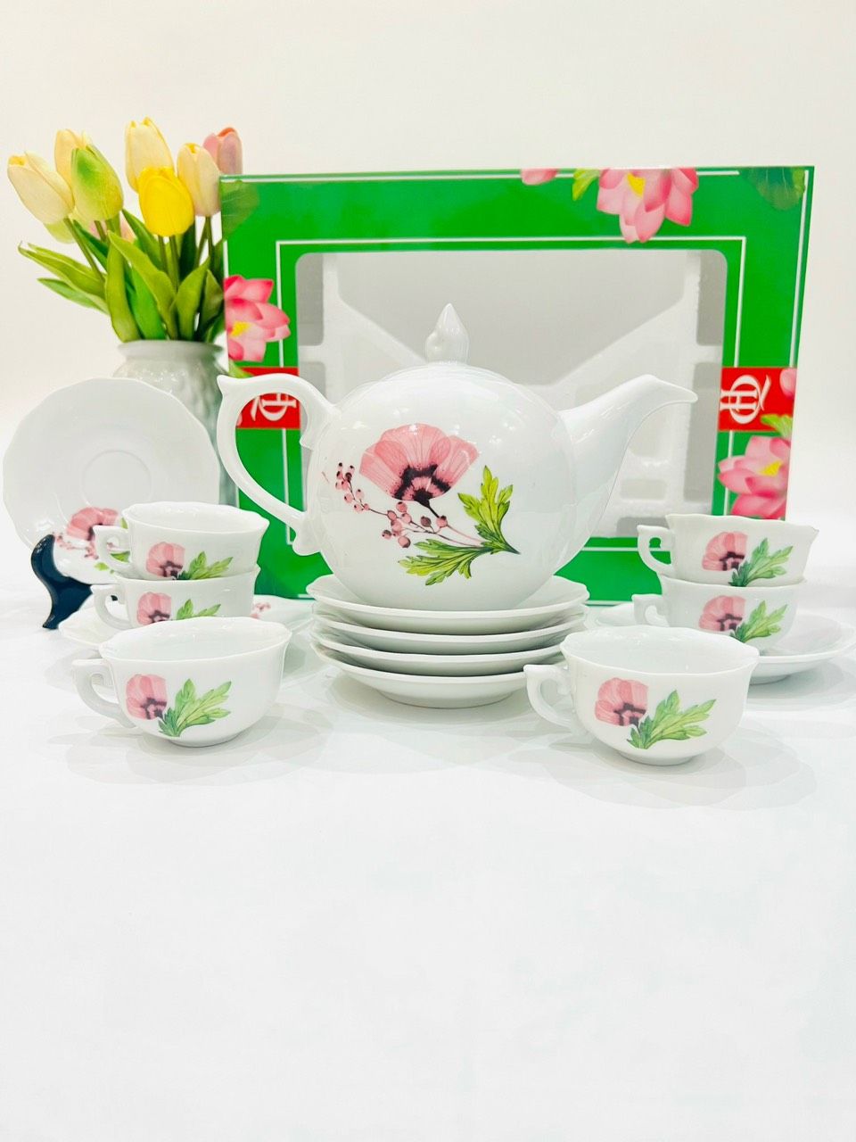 Bộ ấm chén Bát Tràng cao cấp đa dạng mẫu mã dáng mẫu đơn cao cấp (kèm hộp xốp)