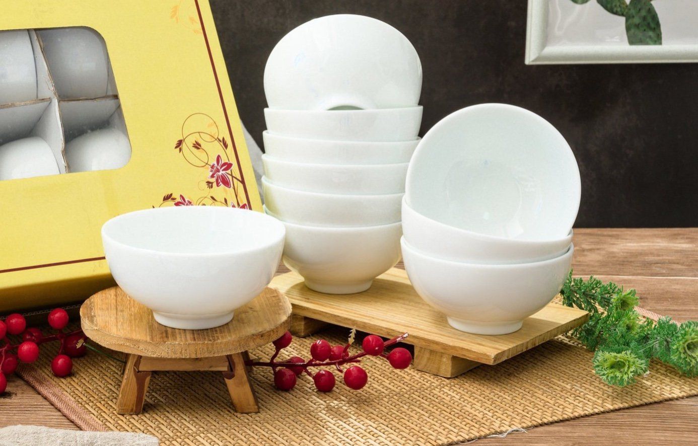 Bộ 10 Chén Ăn Cơm Gốm Sứ Bát Tràng Cao Cấp Đa Dạng Mẫu Mã Cực Đẹp