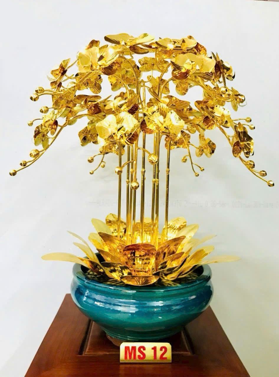 CHẬU HOA LAN HỒ ĐIỆP BẰNG ĐỒNG MẠ VÀNG 24K