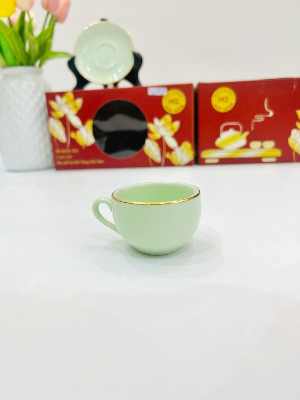 BỘ ẤM CHÉN GỐM XỨ BÁT TRÀNG DÁNG BƯỞI CÀNH, CHÓP LỬA NGỌC S2