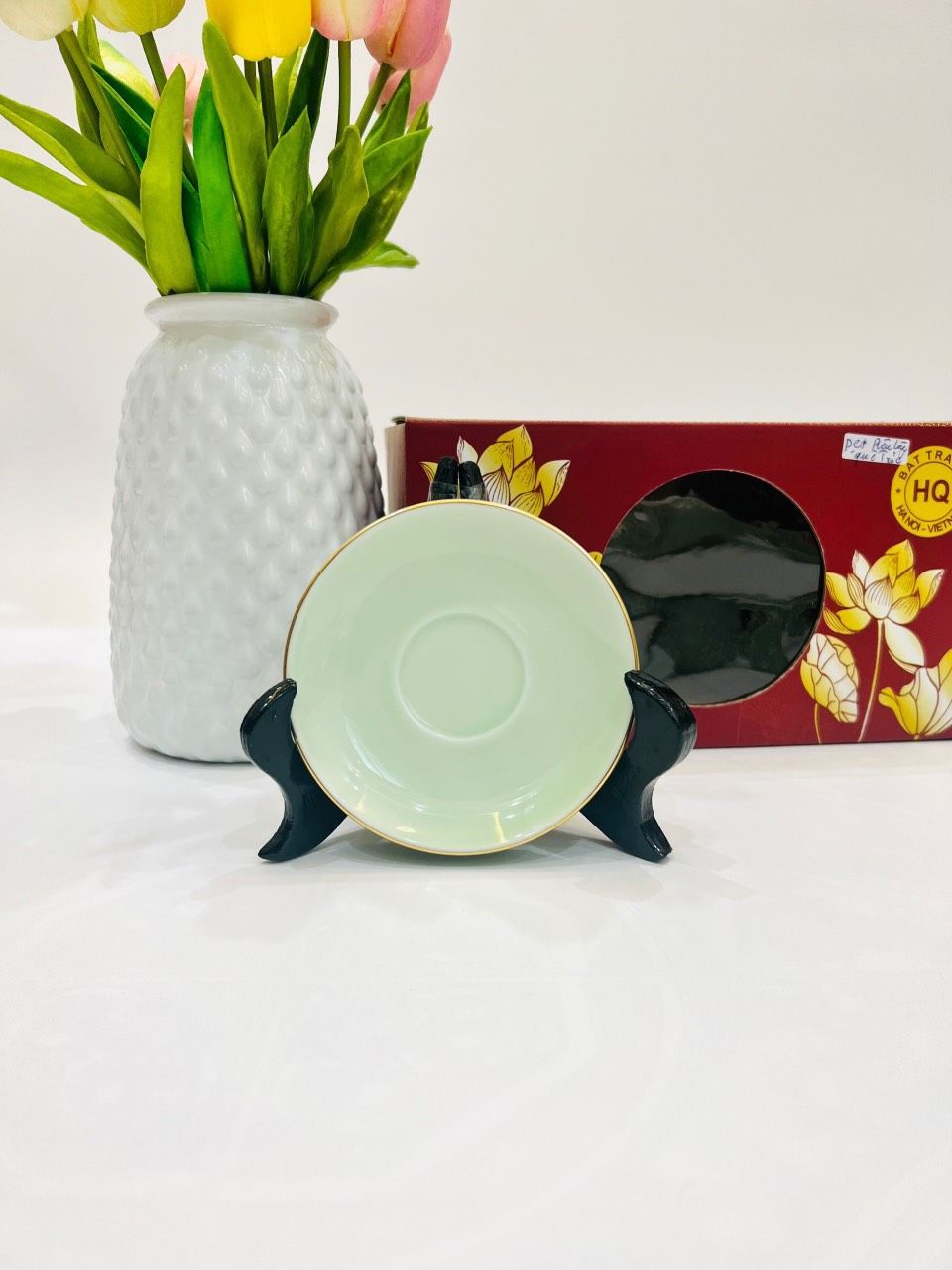 BỘ ẤM CHÉN GỐM XỨ BÁT TRÀNG DÁNG BƯỞI CÀNH, CHÓP LỬA NGỌC S2