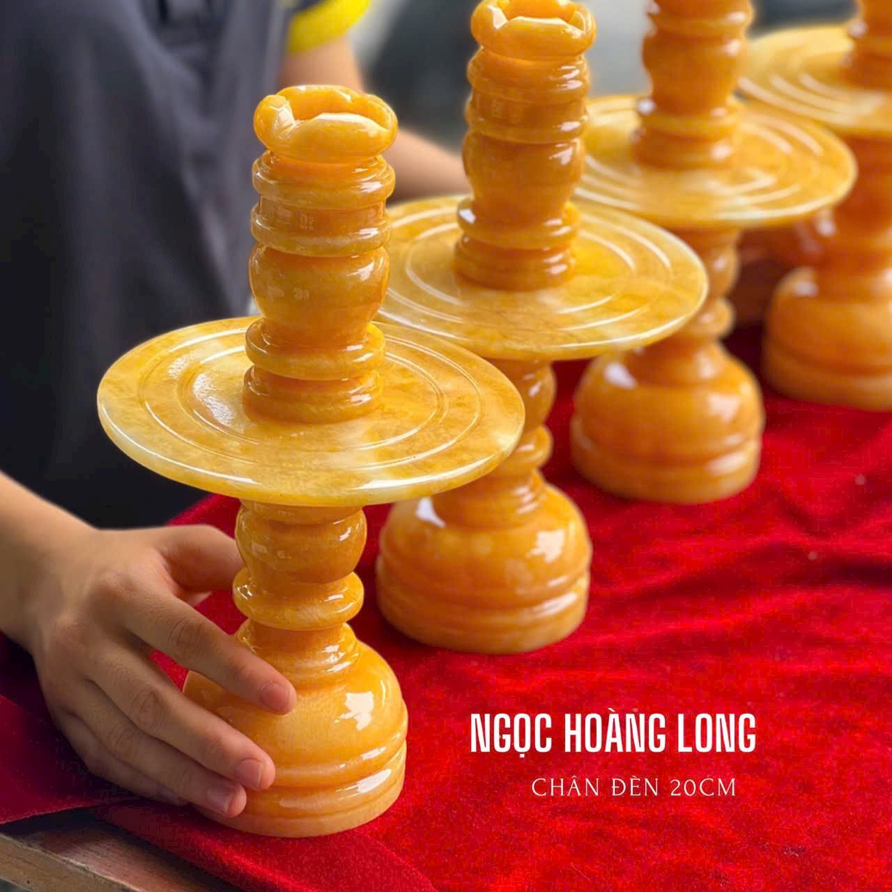 Cặp Chân Đèn Đá Ngọc Hoàng Long Tự Nhiên Cao 20cm