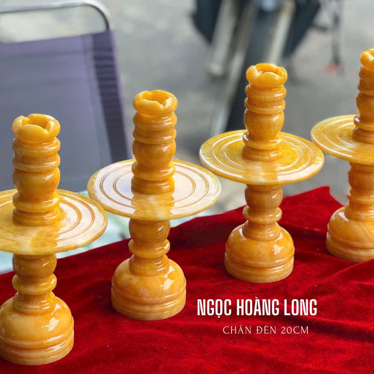 Cặp Chân Đèn Đá Ngọc Hoàng Long Tự Nhiên Cao 20cm