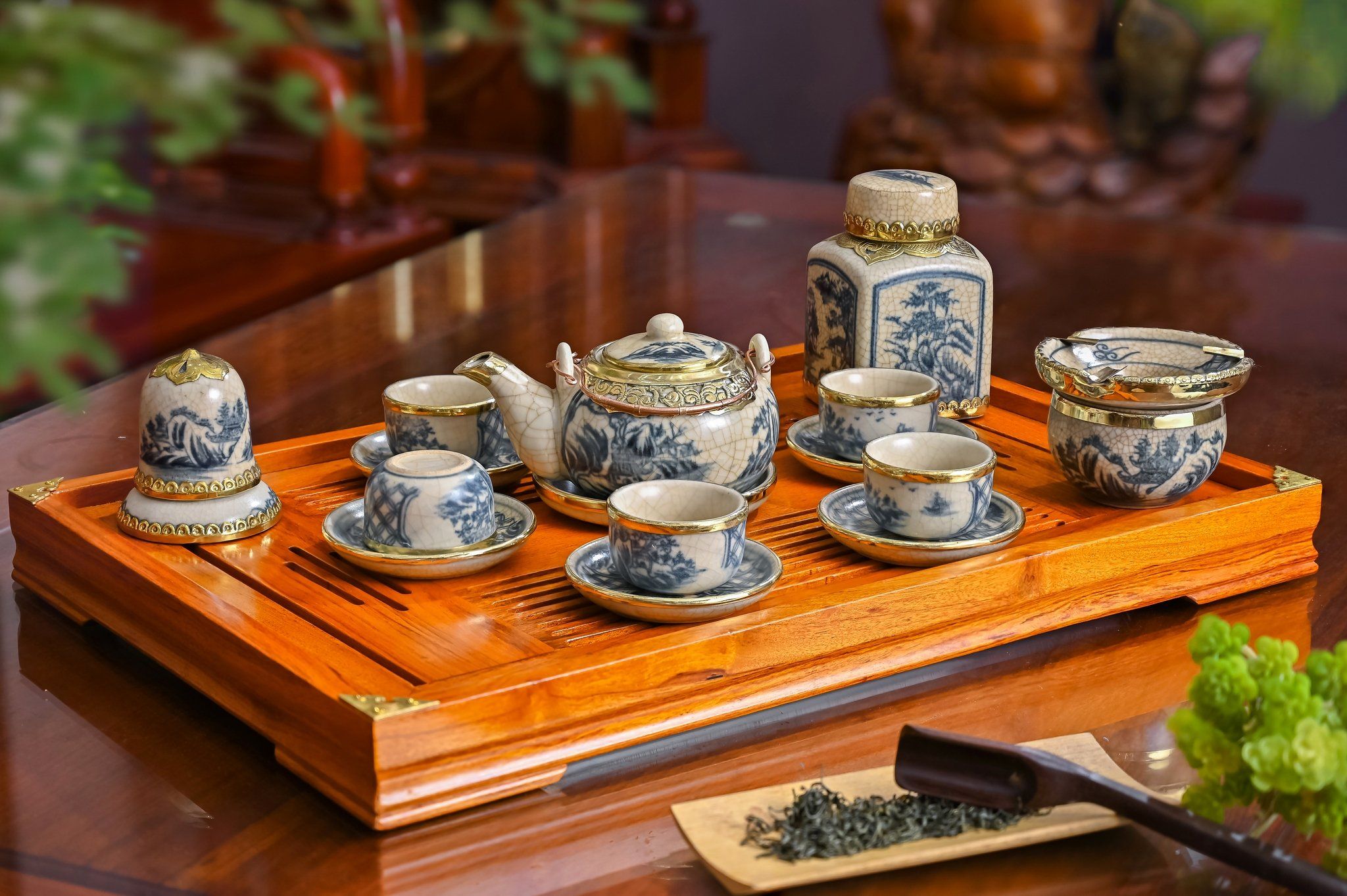 Bộ ấm chén men rạn giả cổ bọc đồng , nhiều dáng