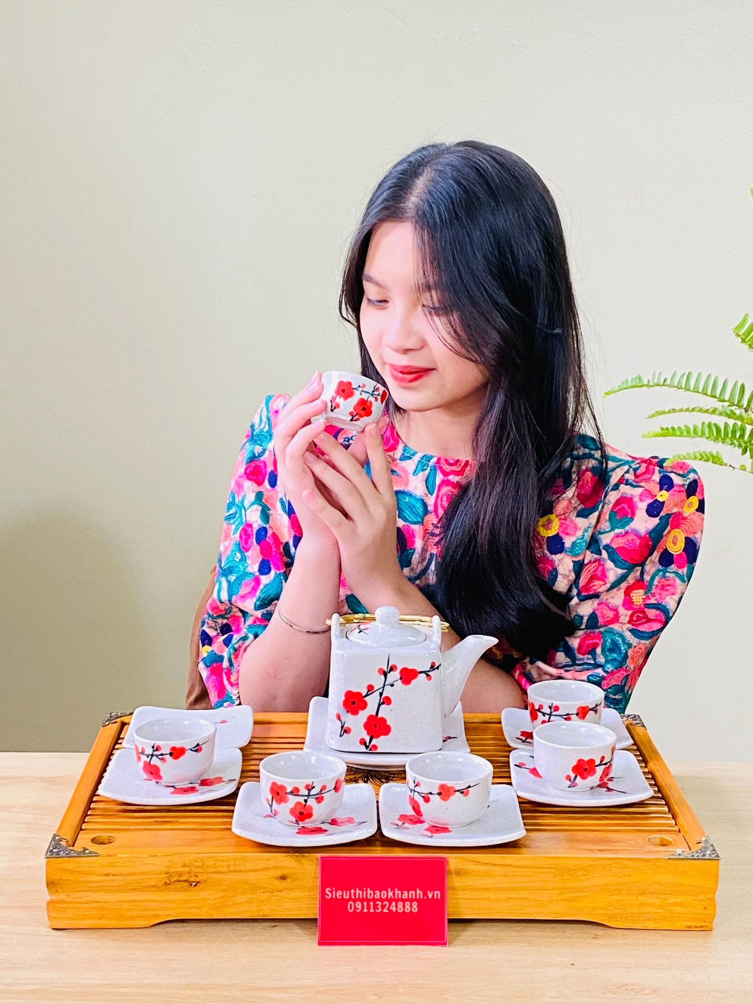 Bộ ấm chén họa tiét hoa đào