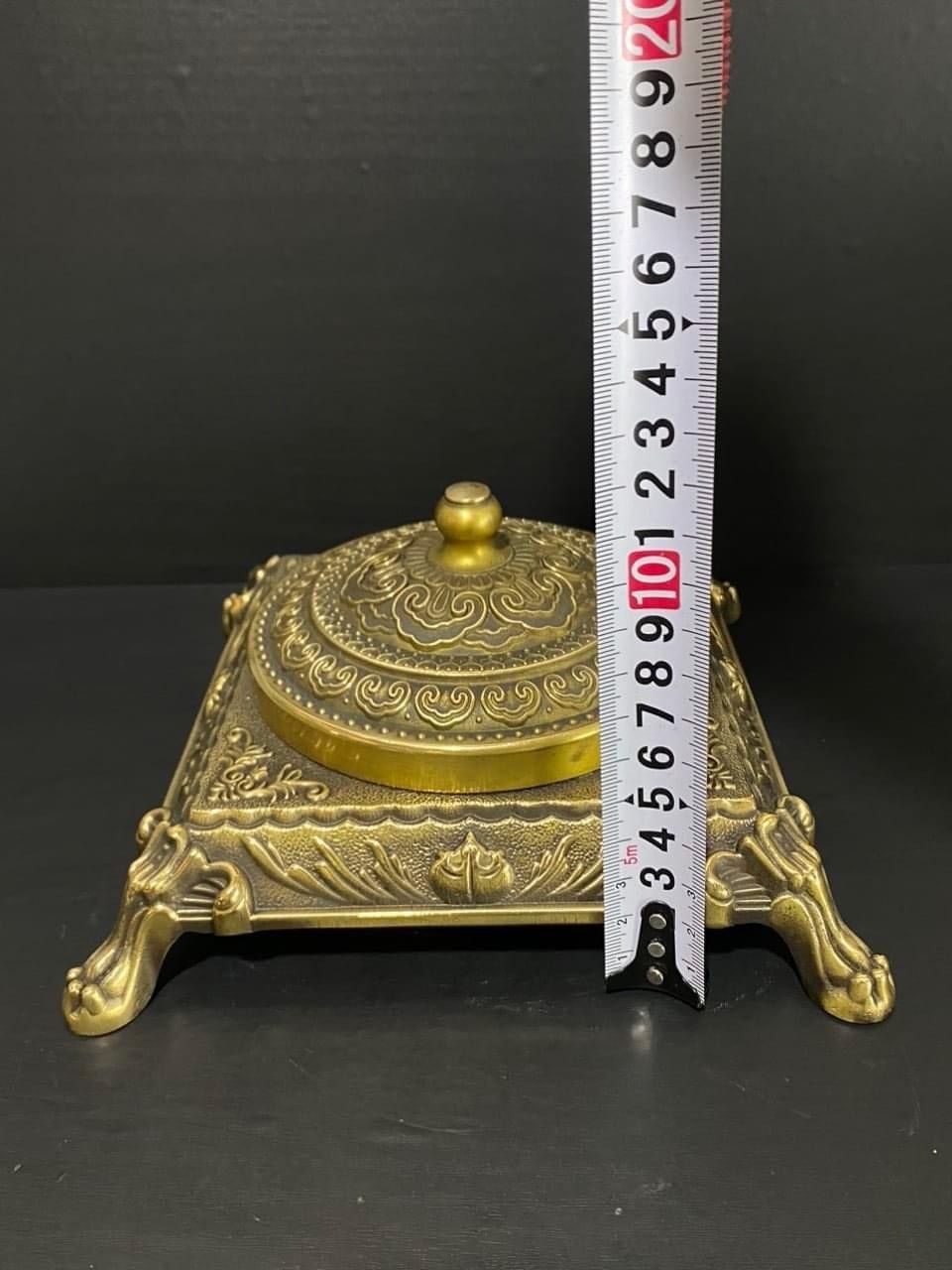 Gạt Tàn Thuốc Lá Vuông Bằng Đồng Vàng Phong Cách Châu Âu Cổ Điển Cao 12cm
