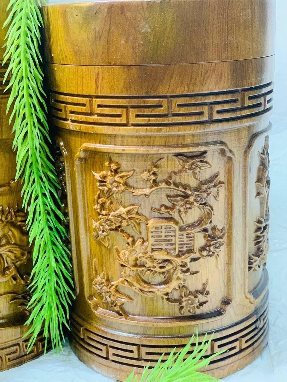 Hộp Đựng Trà Tứ Quý Bằng Gỗ Bách Xanh Cao Cấp