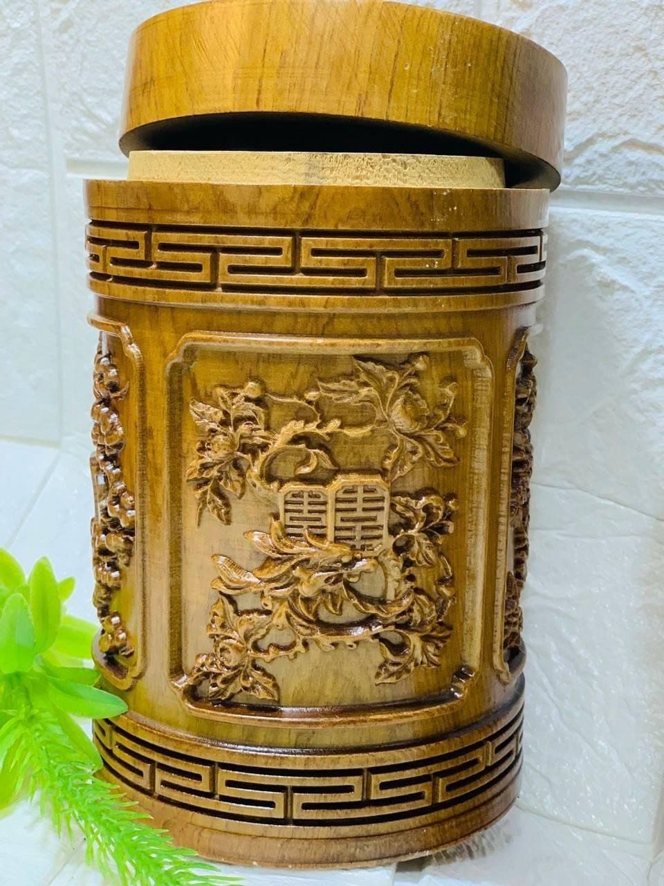 Hộp Đựng Trà Tứ Quý Bằng Gỗ Bách Xanh Cao Cấp