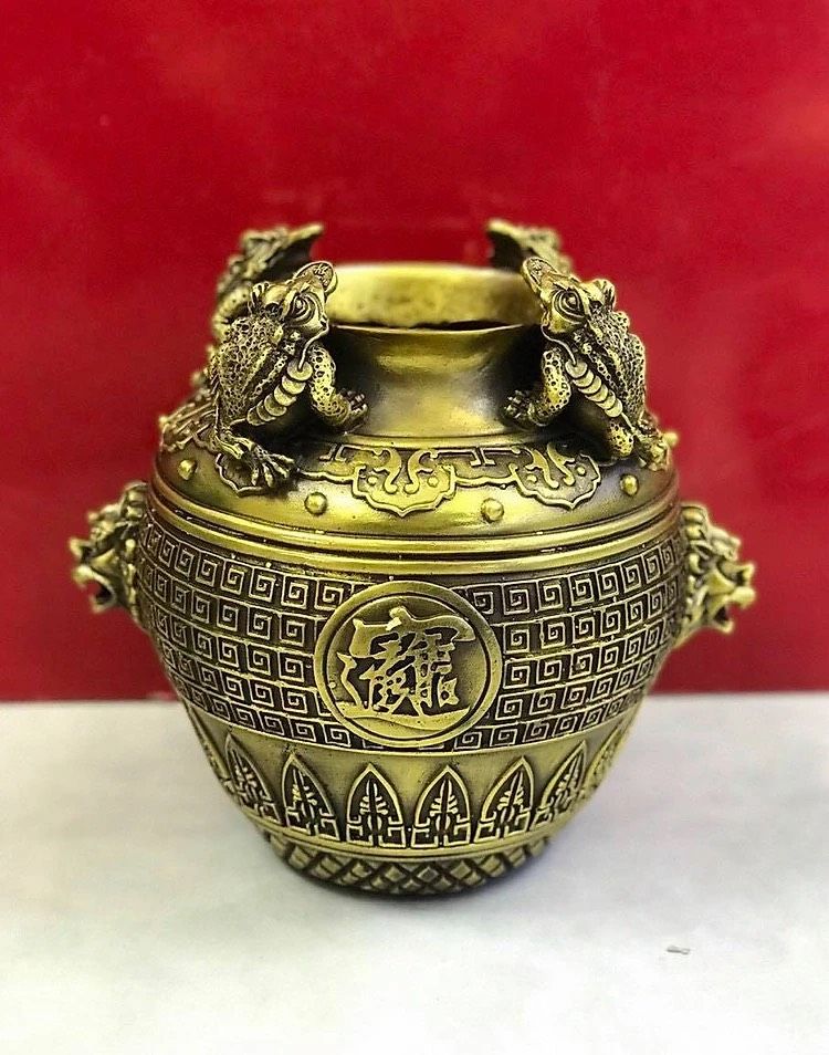 Hũ Tài Lộc Phong Thuỷ Chiêu Tài Bằng Đồng Vàng Cao 20cm