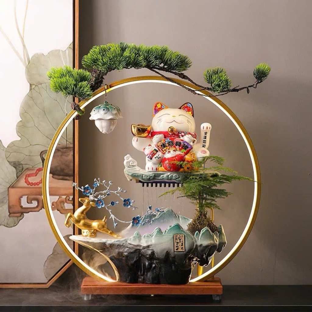 Lư hương Mèo thần tài nước chảy ngược BKCECN-9134
