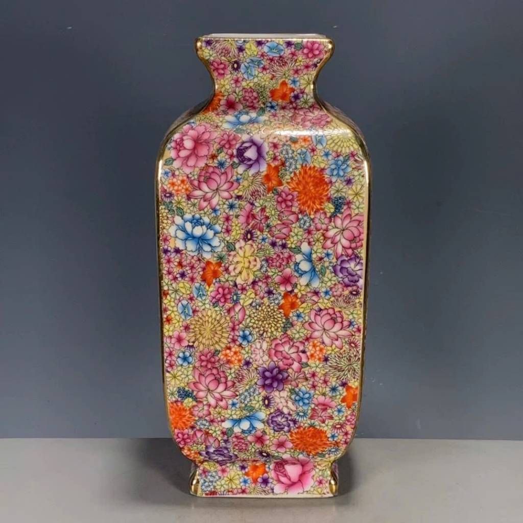 Bình Gốm Vuông Vẽ Vàng BKCECN-9176