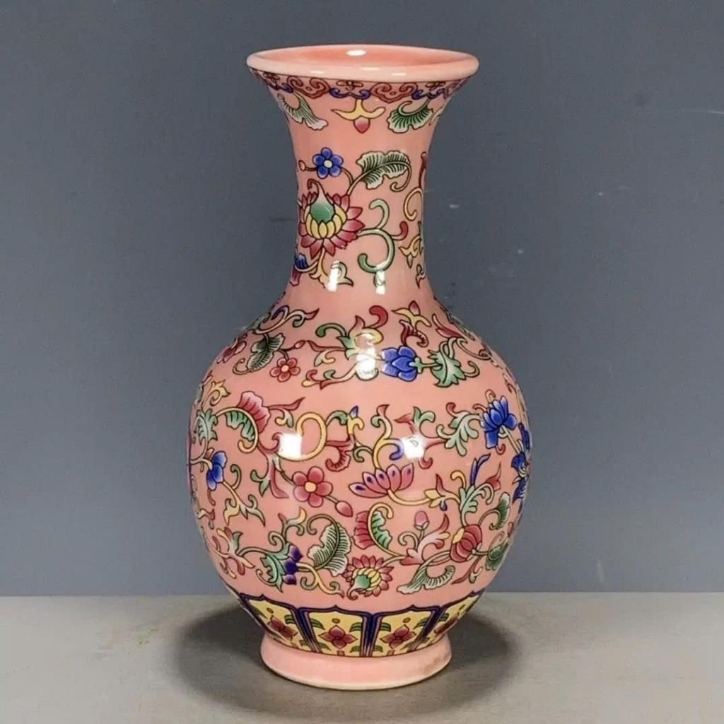 Bình gốm nền hồng hoa văn thủy tiên BKCECN-9177