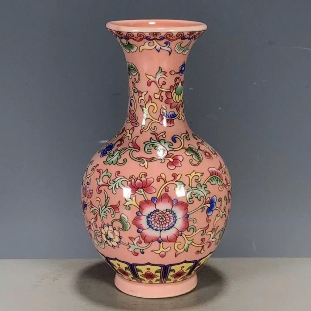 Bình gốm nền hồng hoa văn thủy tiên BKCECN-9177