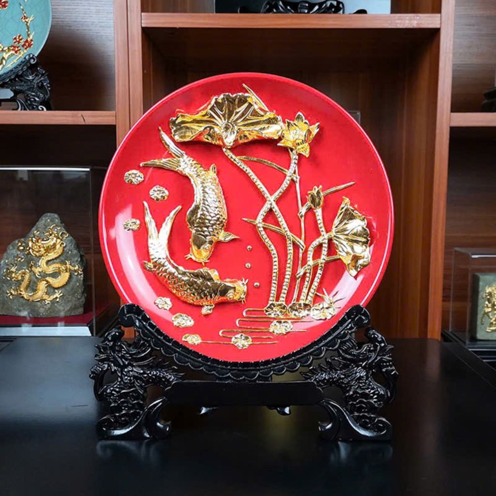 Đĩa cảnh gốm sứ trang trí hoạ tiết cá chép BKCECN-9090