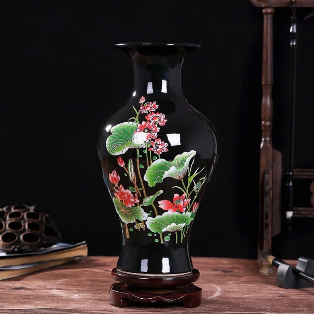 BÌNH GỐM ĐEN HOA SEN BKCEVN-9127