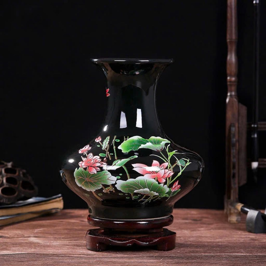 BÌNH GỐM ĐEN HOA SEN BKCEVN-9127
