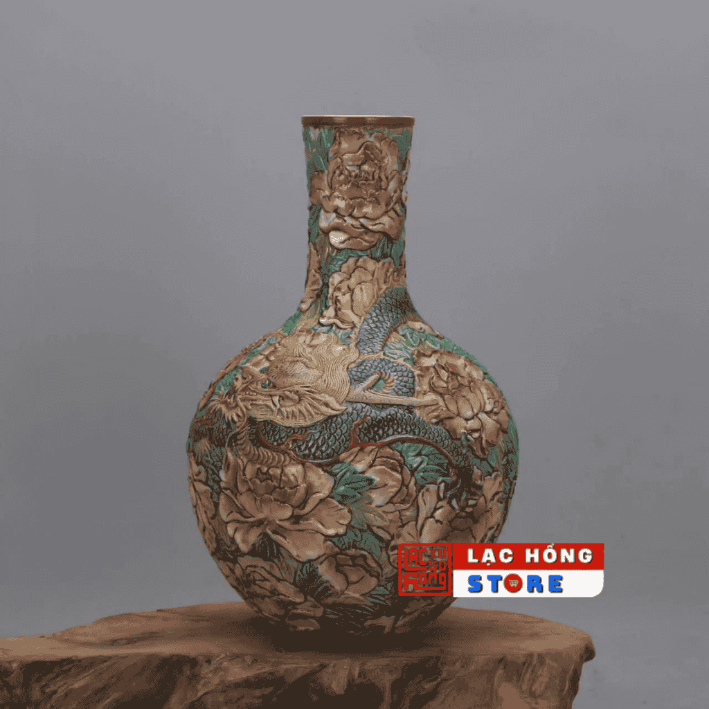 Bình cổ long phụng thủ công nổi BKCECN-9143