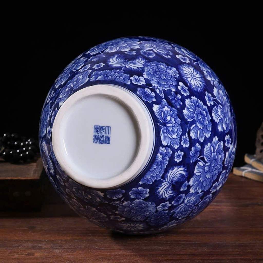Bình gốm men lam vẽ hoa mẫu đơn BKCECN-9194