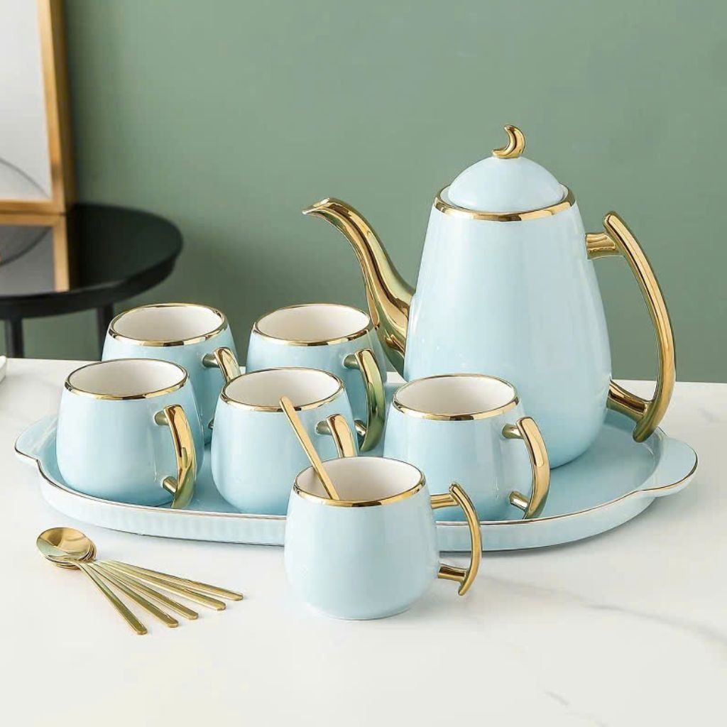 Set bình trà gốm cao cấp tay cầm vàng BKCEVN-9207
