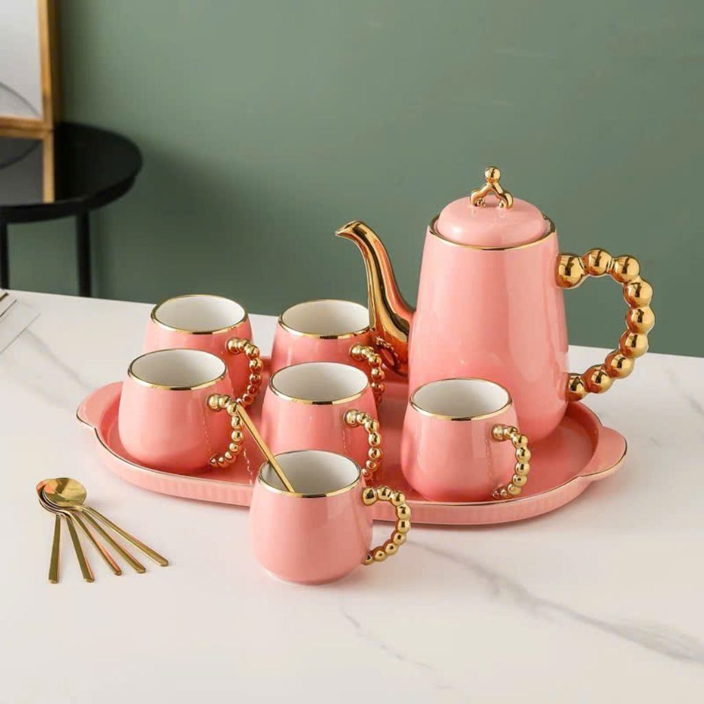 Set bình trà gốm cao cấp tay cầm vàng BKCEVN-9207