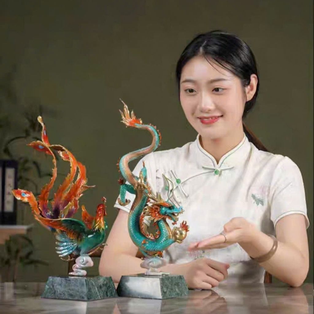 Đồ thủ công bằng đồng thau hình rồng và phượng BKMECN-9108