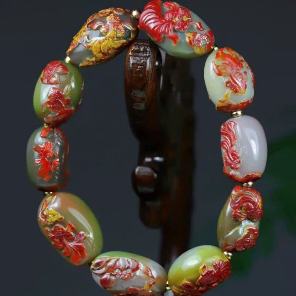 Vòng tay mã não xanh chạm BKSTCN-9142