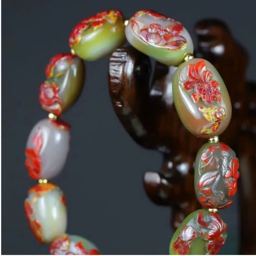 Vòng tay mã não xanh chạm BKSTCN-9142