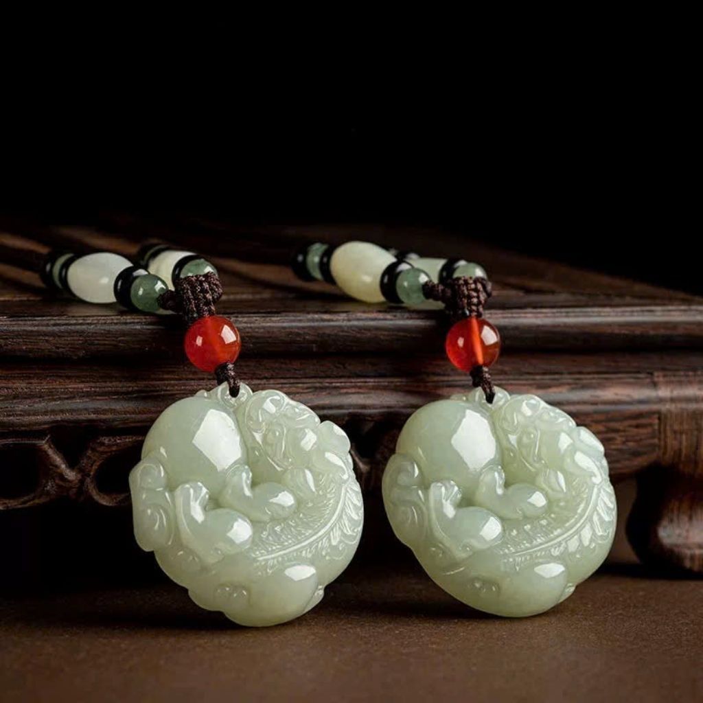 Dây chuyền Tỳ Hưu ngọc trắng phối chuỗi hạt BKSTCN-9151