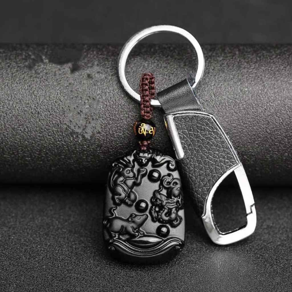 Móc khóa đá đen Tam Hợp BKSTCN-9158