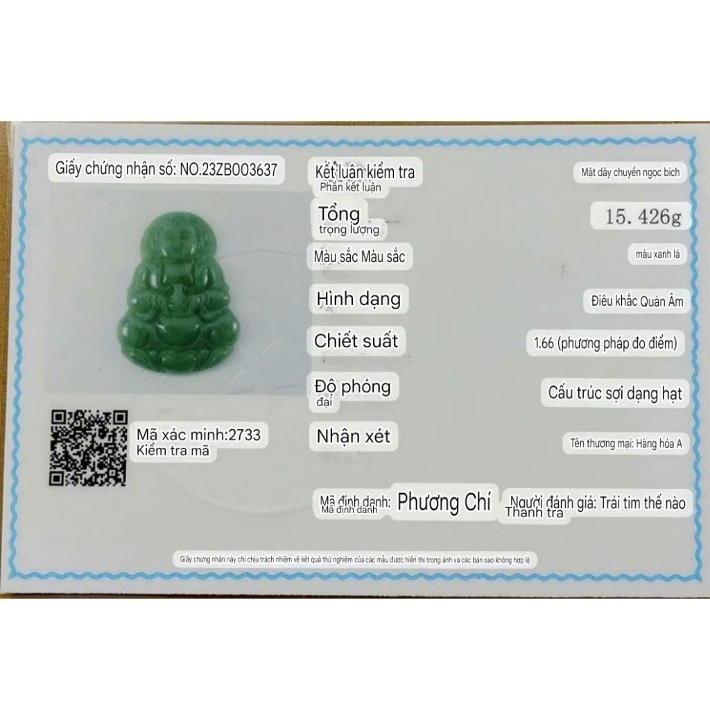 MẶT DÂY QUAN ÂM NGỌC XANH ĐẬM BKSTCN-9123