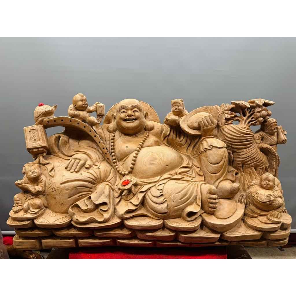 Tượng di lặc ngũ phúc gỗ ngọc am liền khối BKWOVN-9093