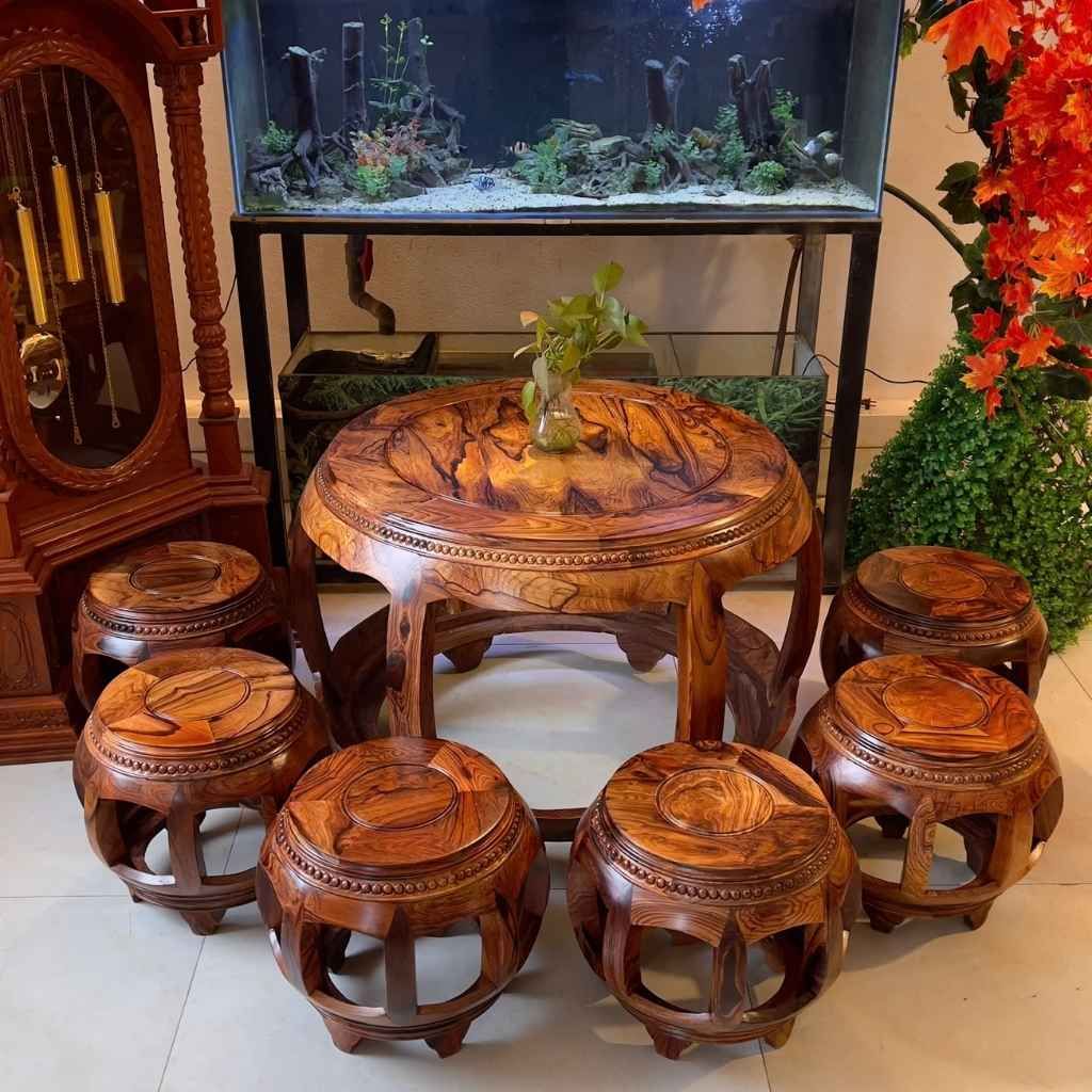 BỘ BÀN GHẾ ĐÔN TRỐNG GỖ CẨM VIỆT BKWOVN-9099
