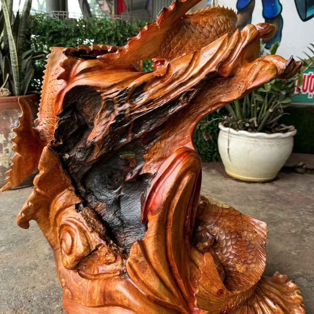 Tam ngư vờn ngọcGỗ hương ta BKWOVN-9102
