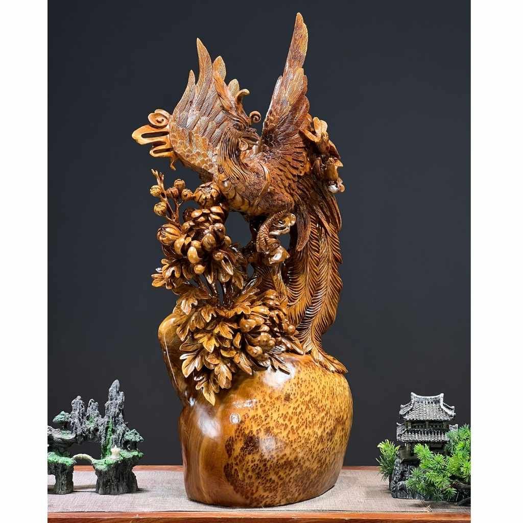 Tượng Phượng hoàng Gỗ nu ngọc am BKWOVN-9138