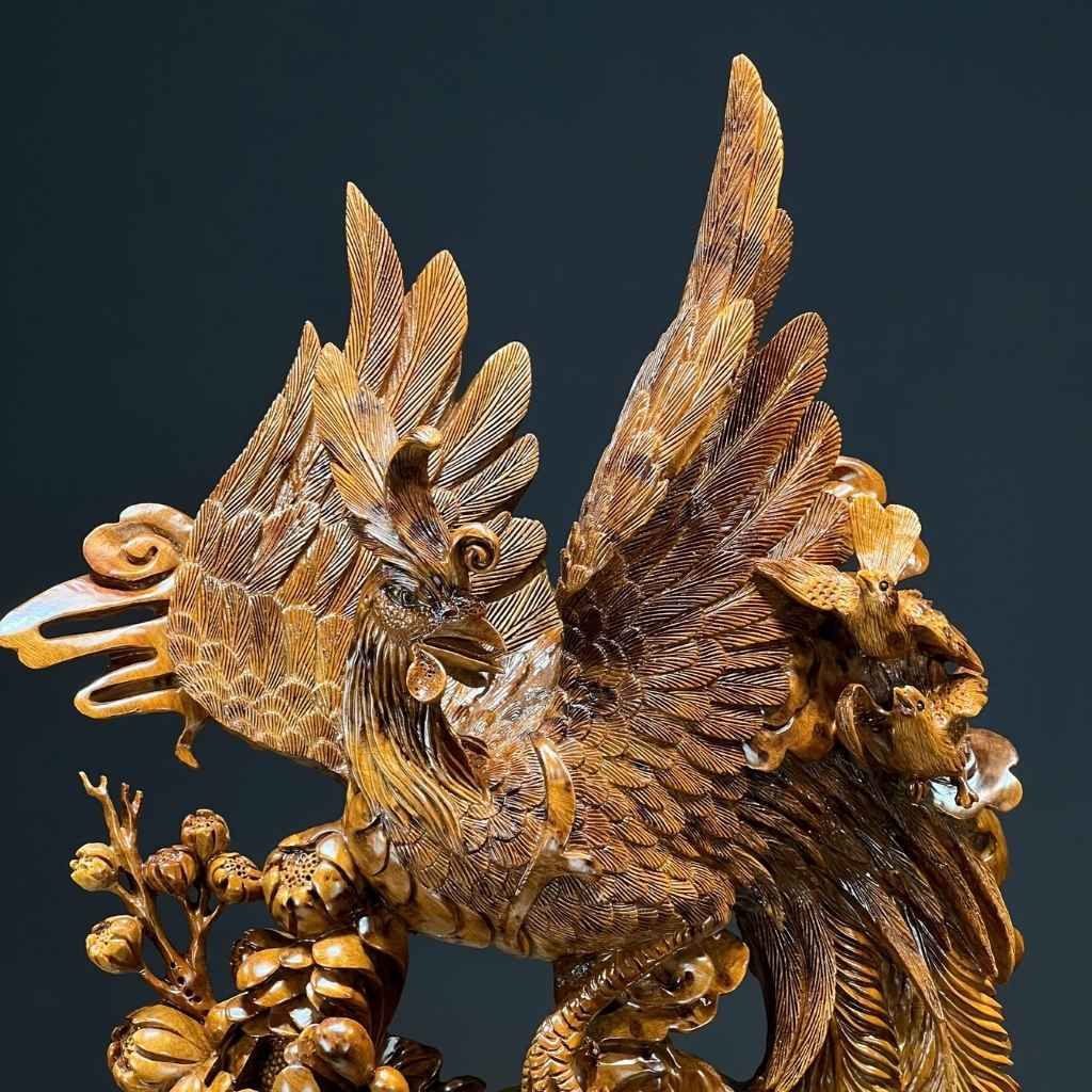 Tượng Phượng hoàng Gỗ nu ngọc am BKWOVN-9138