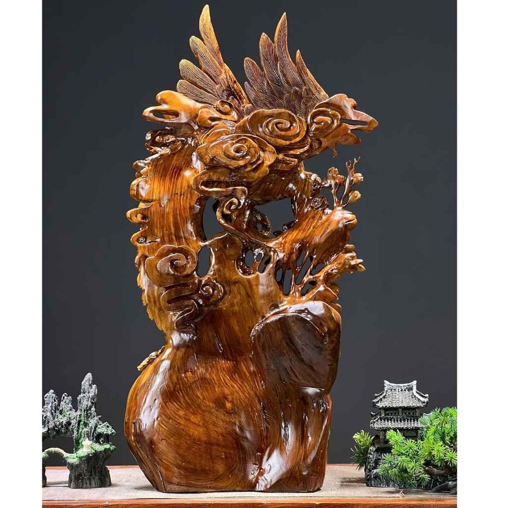 Tượng Phượng hoàng Gỗ nu ngọc am BKWOVN-9138
