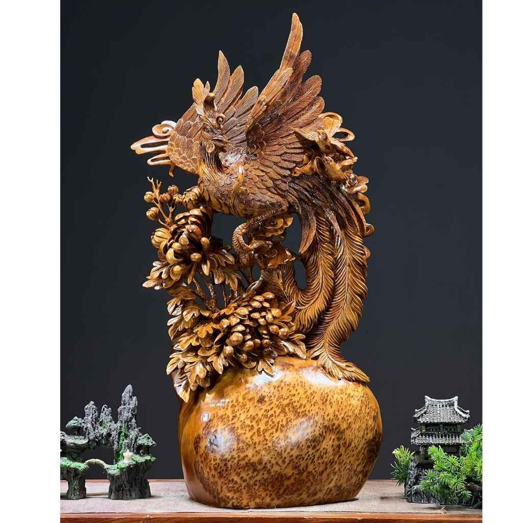 Tượng Phượng hoàng Gỗ nu ngọc am BKWOVN-9138