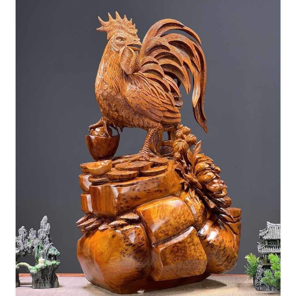 Gà Nhất kê kim tiền tài lộc Gỗ Nu Ngọc Am đỏ BKWOVN-9143
