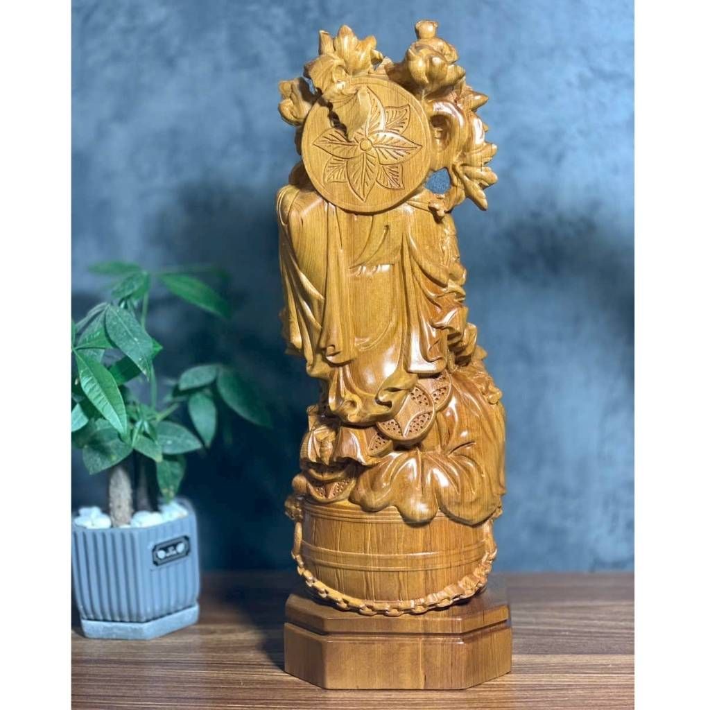 Di Lặc Ngũ Phúc Gánh Đào Gỗ Bách Xanh BKWOVN-9155