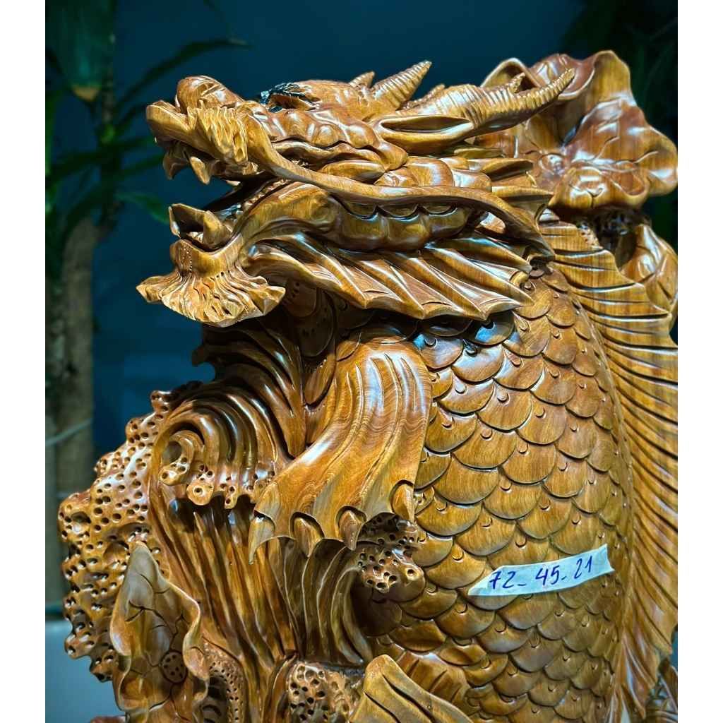 Tượng Cá Chép Hoá Rồng gỗ ngọc am BKWOVN-9170
