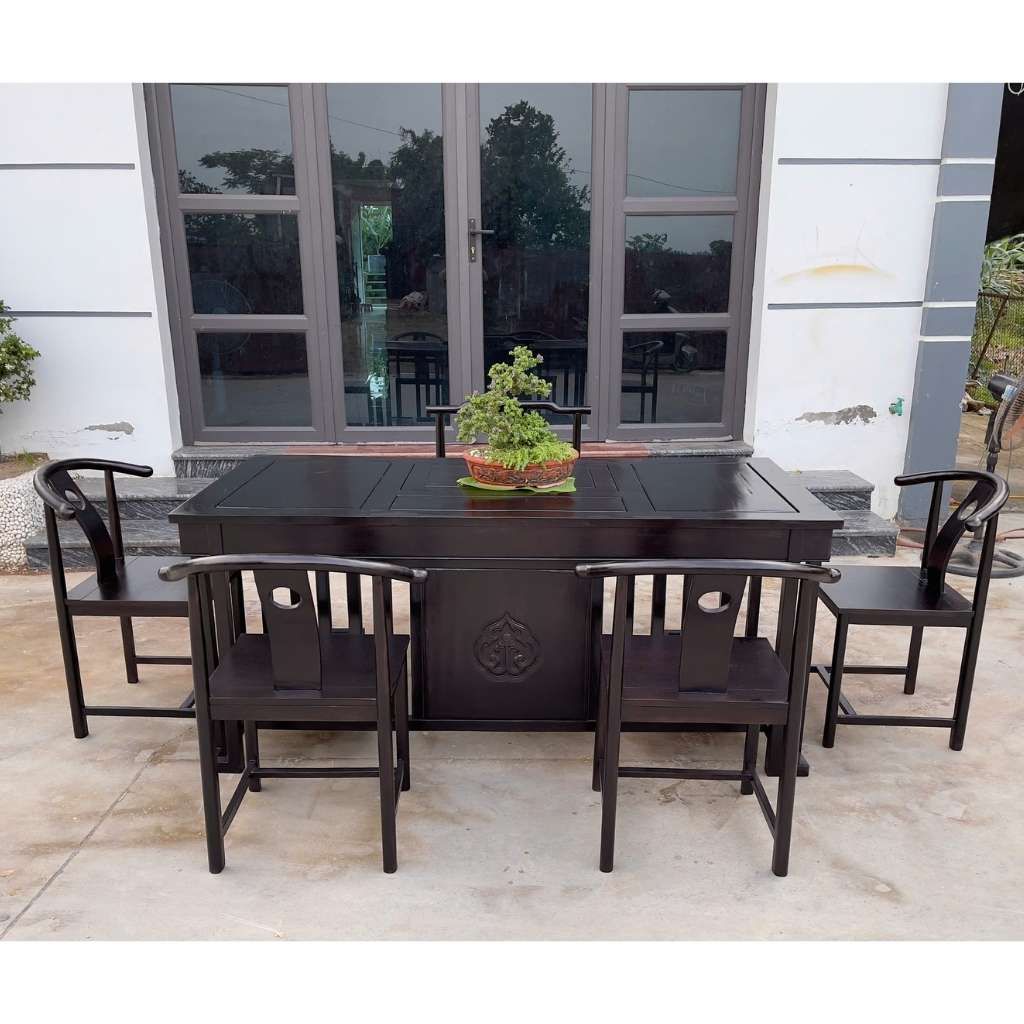 Bộ Bàn Trà Gỗ Treo Phun Màu Đen Sang Trọng BKWOVN-9178