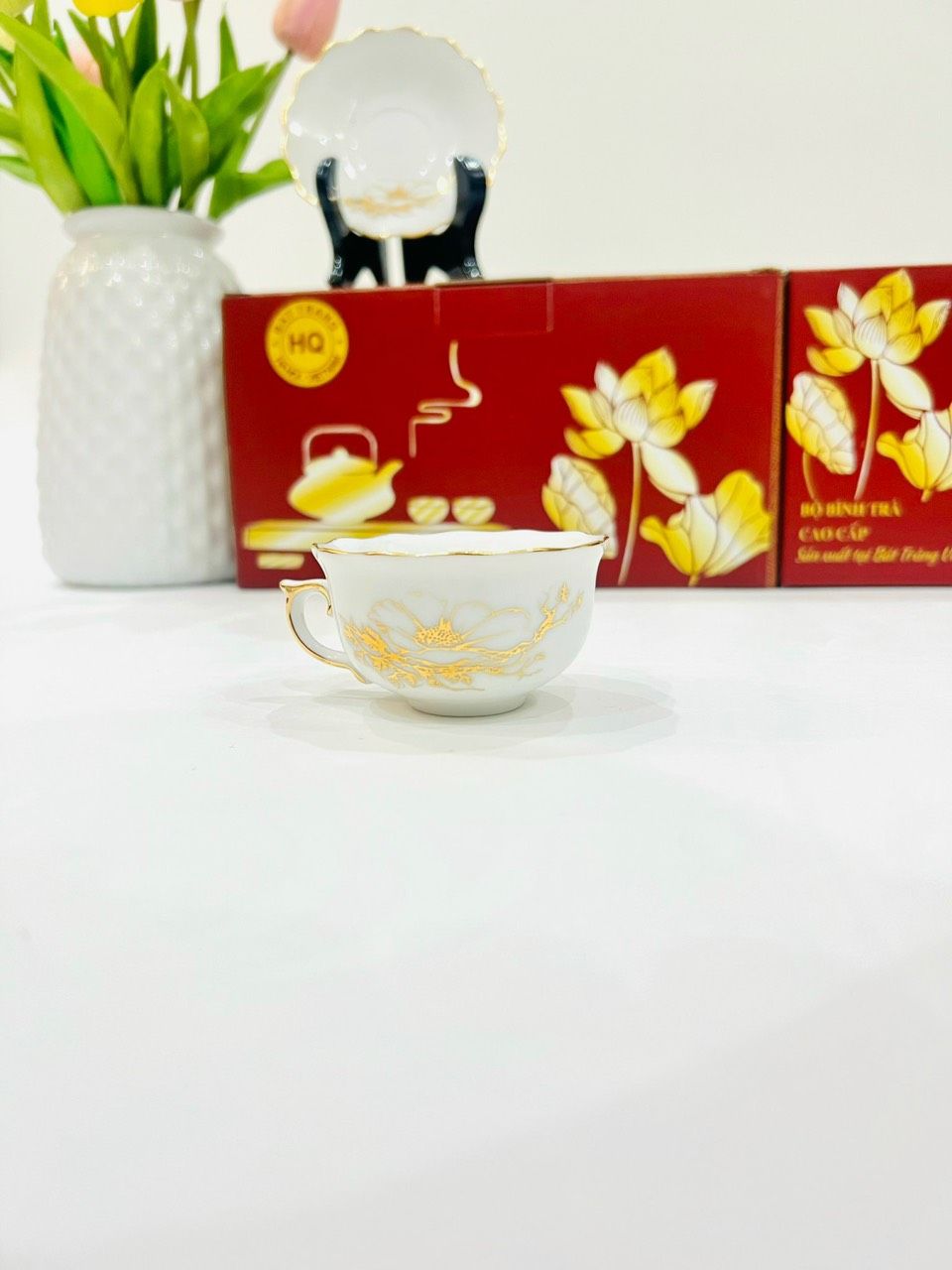 Bộ ấm chén Bát Tràng Tài Lộc Viên Mãn dáng mẫu đơn cao cấp