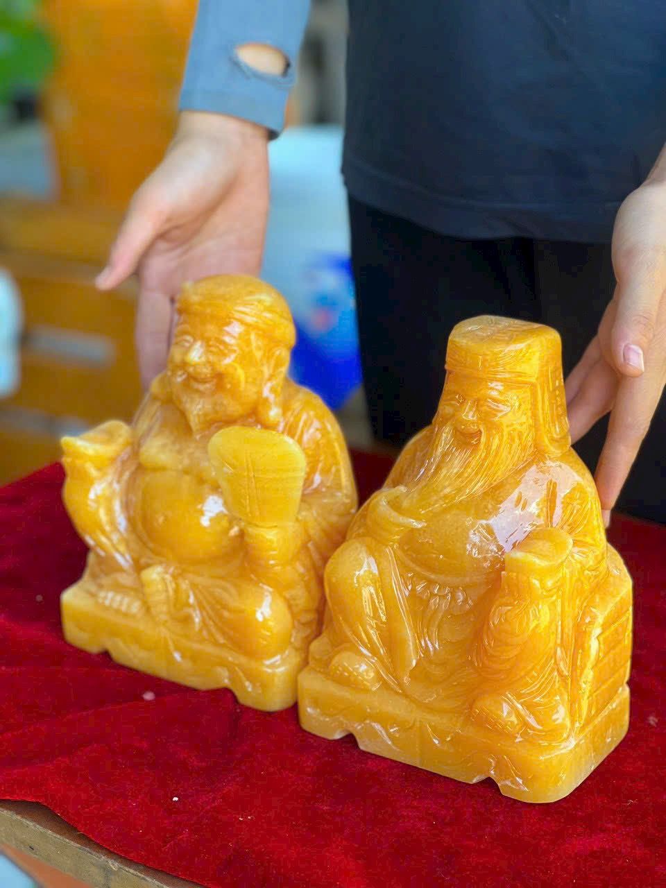 Bộ Thần Tài Thổ Địa Phong Thuỷ Đá Ngọc Hoàng Long Cao 15cm