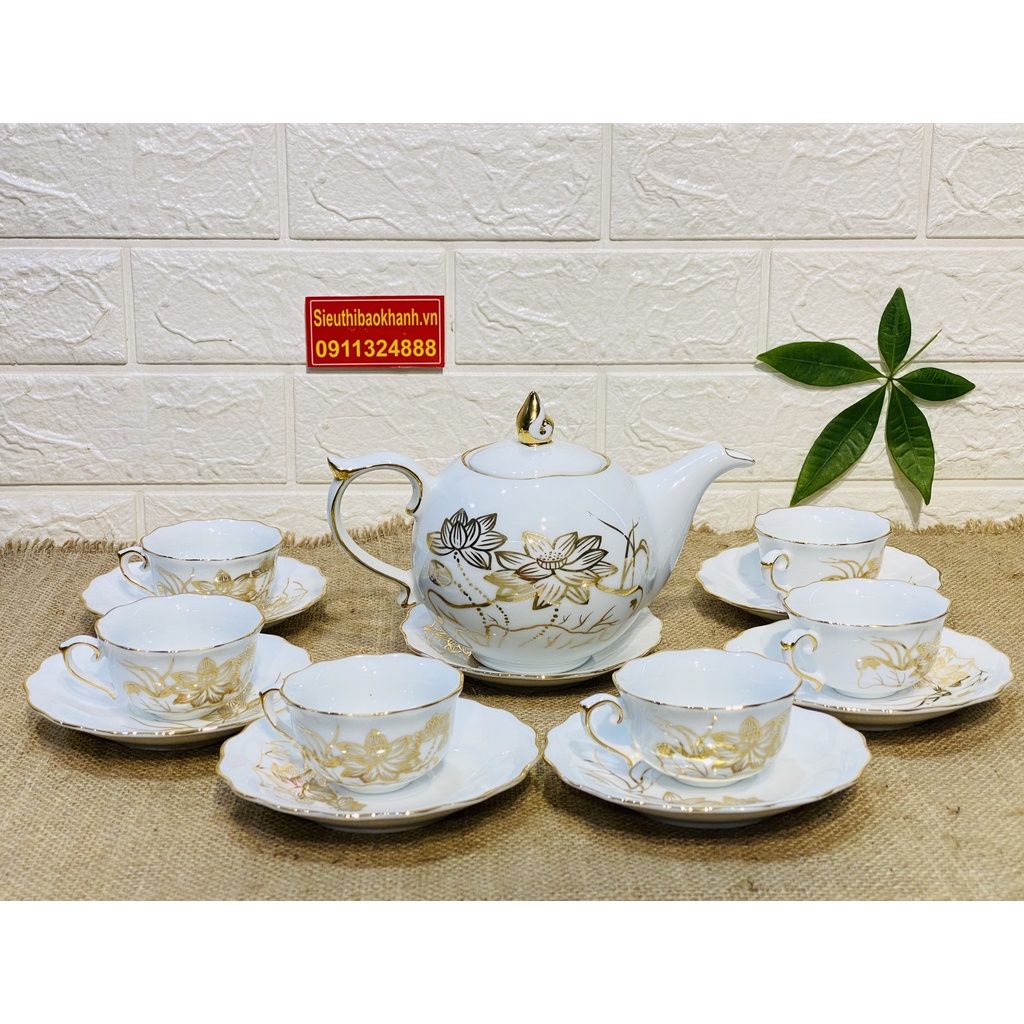 Bộ ấm chén uống trà cao cấp hoạ tiết sen vàng 24k BKCE-001700VN-0013