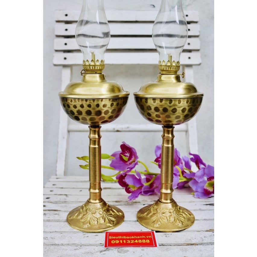 ặp đèn dầu đồng thân gốm xuất xứ Bát Tràng 27cm