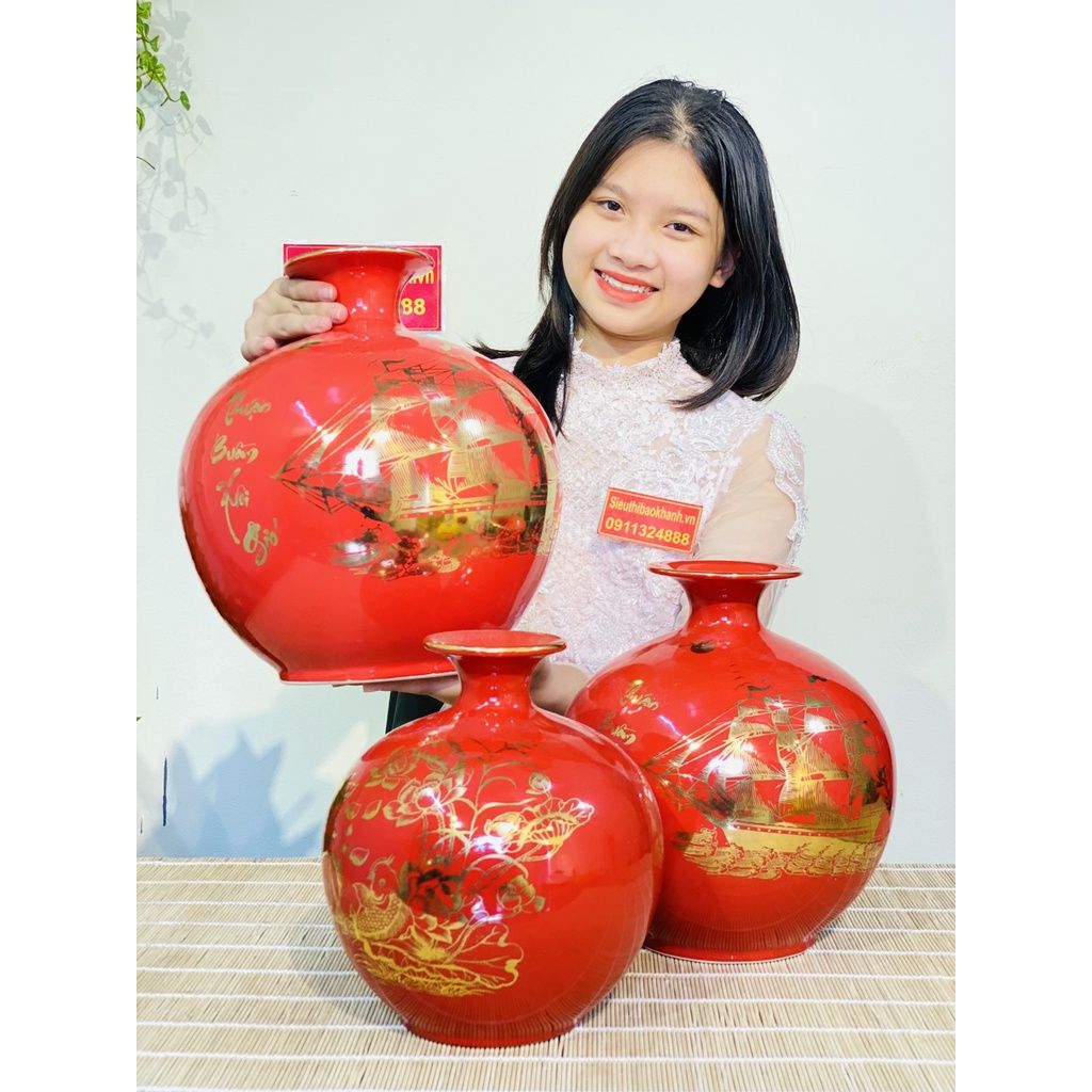 Bình hút lộc vẽ vàng cao cấp xuất xứ Bát Tràng