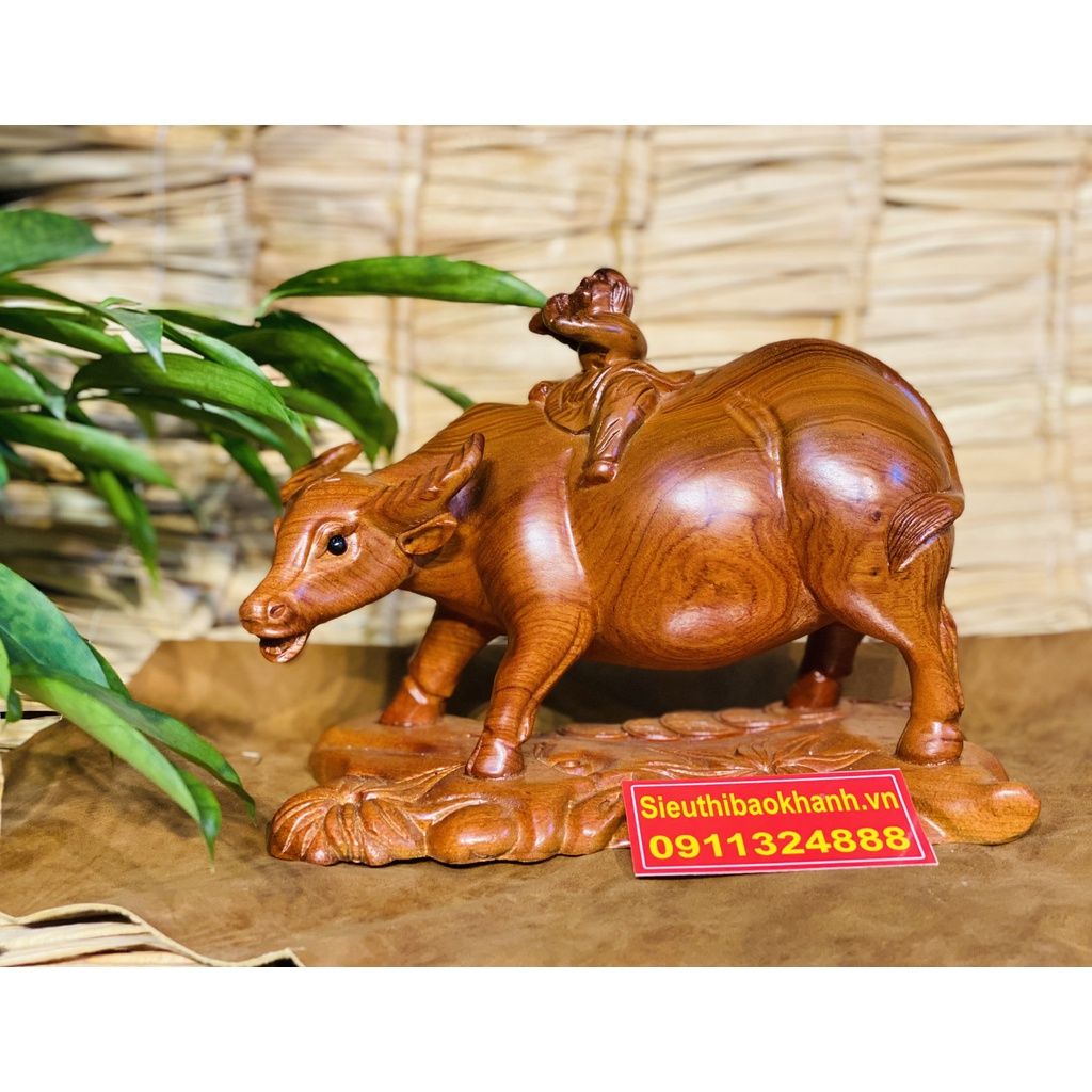 Tượng Trâu Phong Thủy Gỗ Hương Cao Cấp-Tiểu Đồng Chăn Trâu